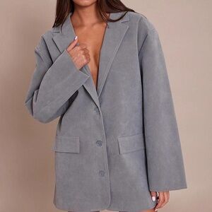 PrettyLittleThing Oversized Faux Suede Blazer Jacket Gray US 0 NWT